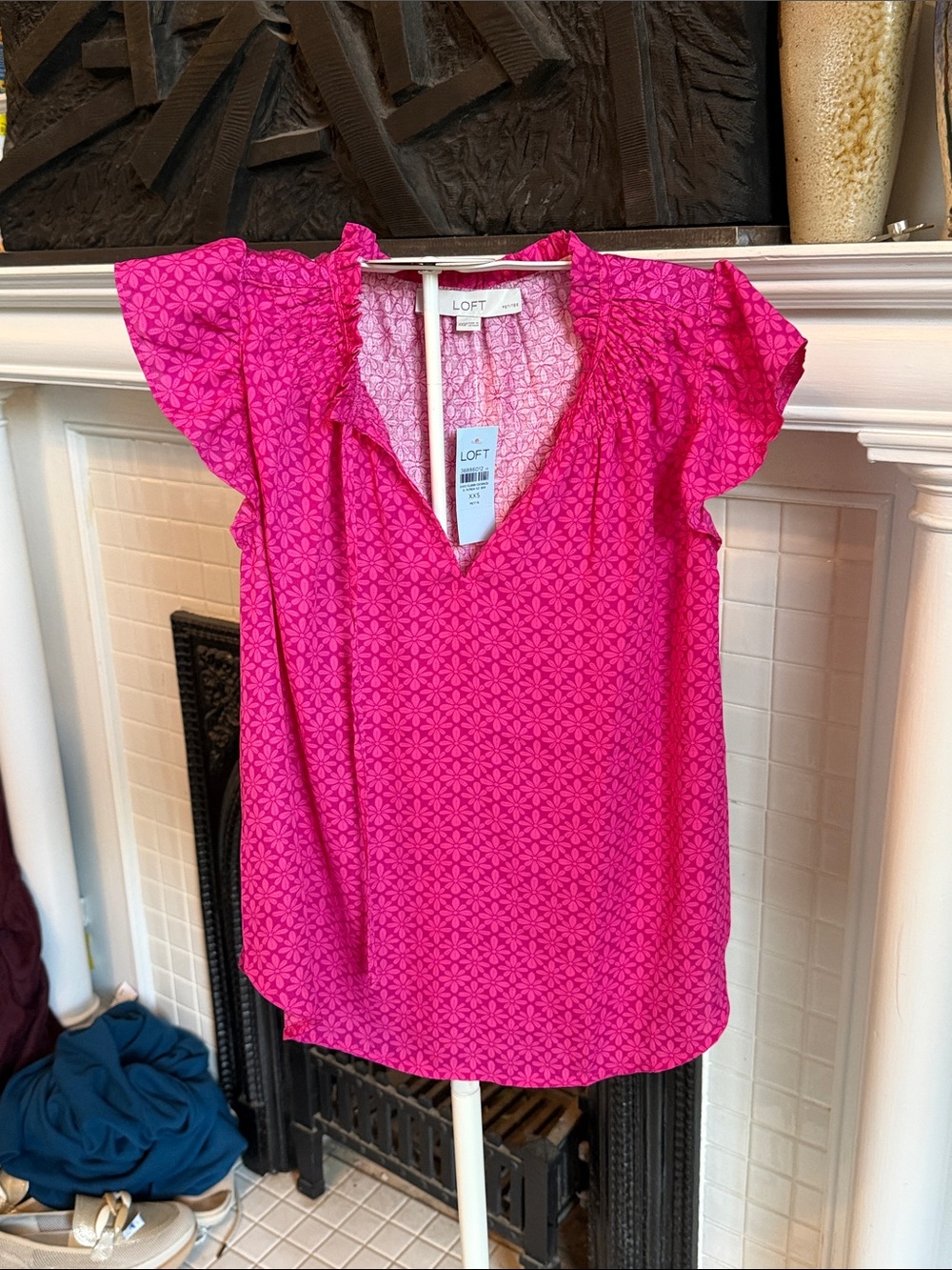 LOFT Hot Pink Ruffled V-Neck‎ Blouse